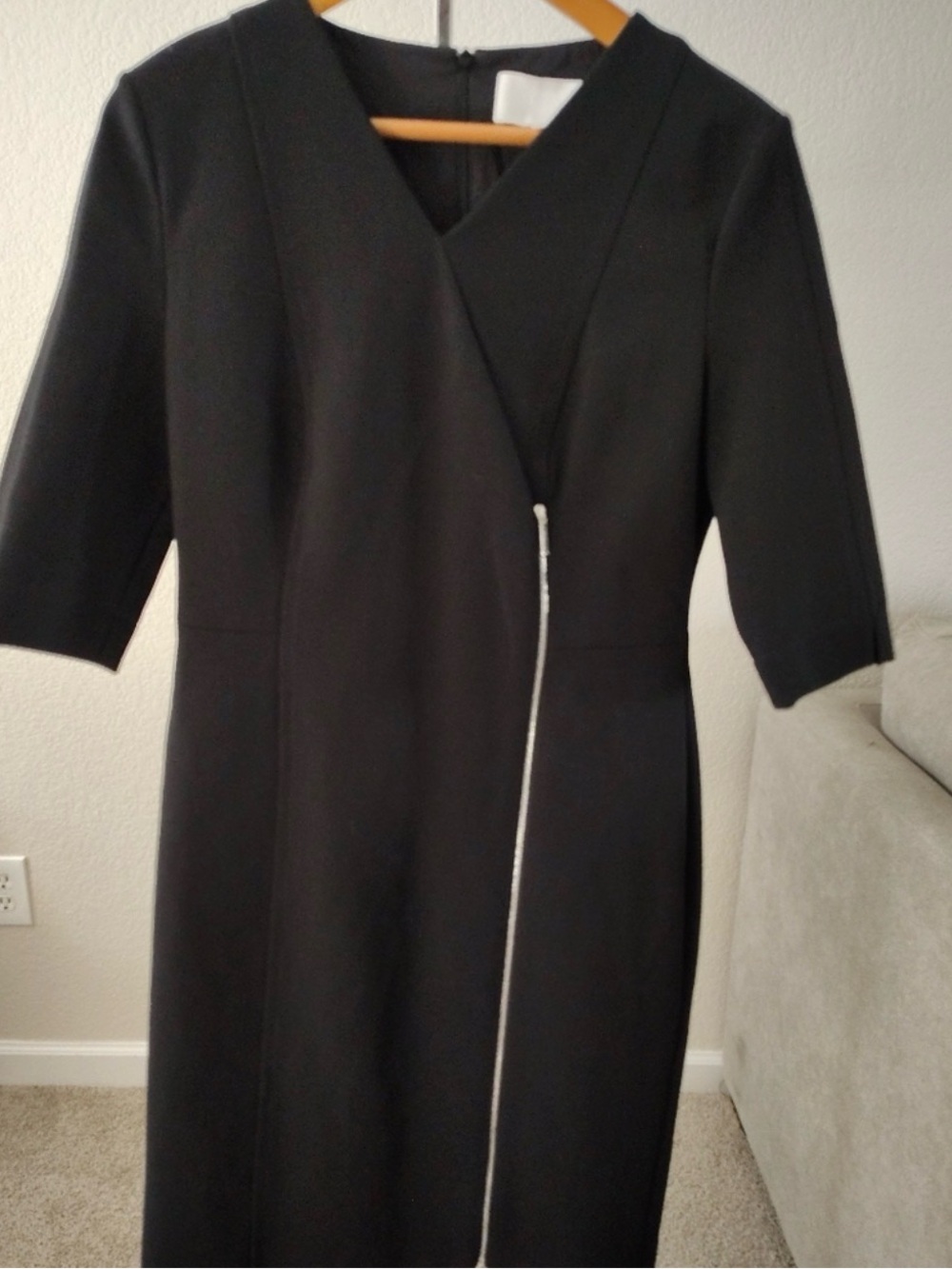 BOSS Hugo Boss Deazema Twill Jersey Dress Black Zipper Accent Sheath Size 8 M